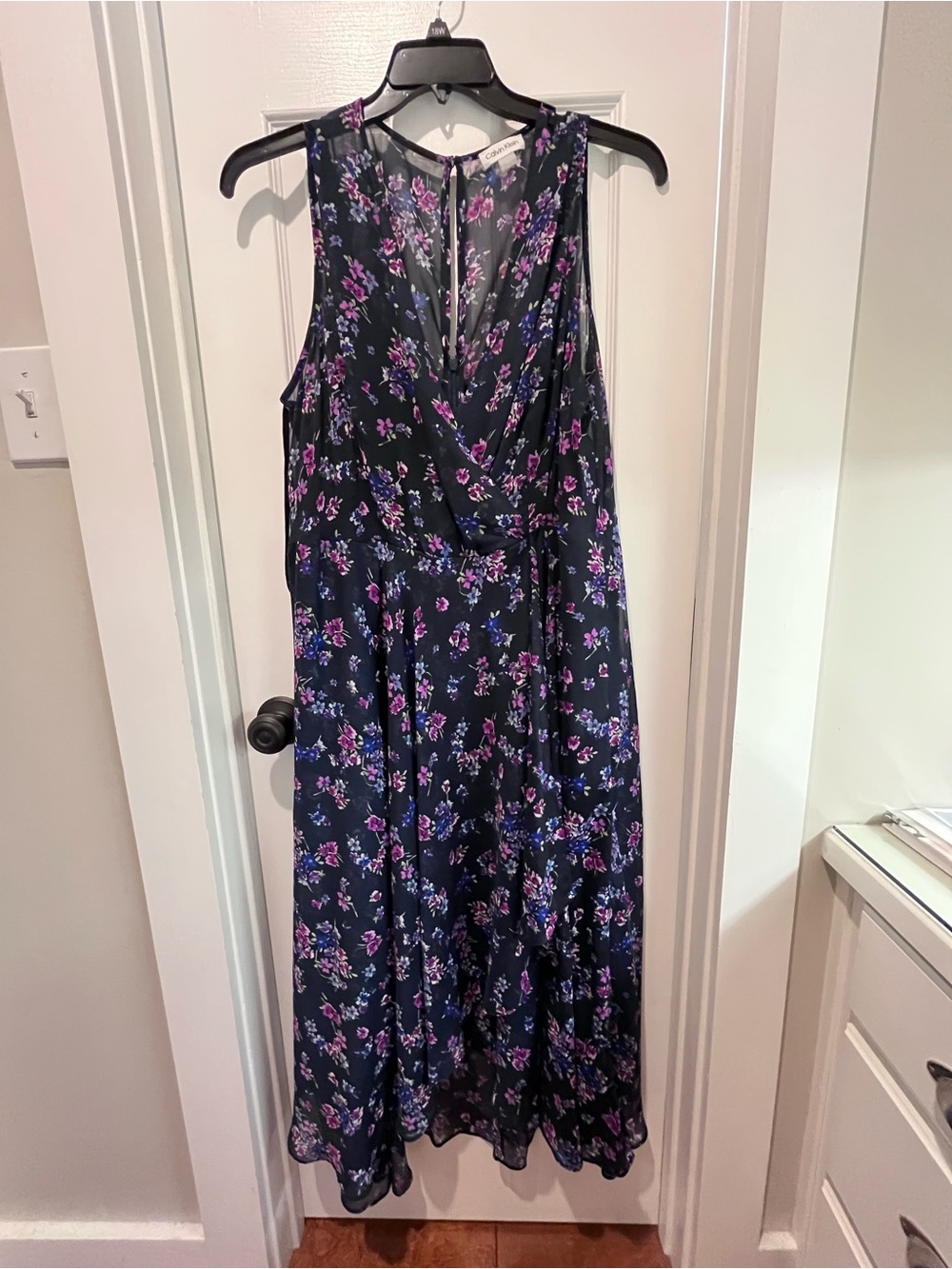 Calvin Klein High Low Navy Floral Dress